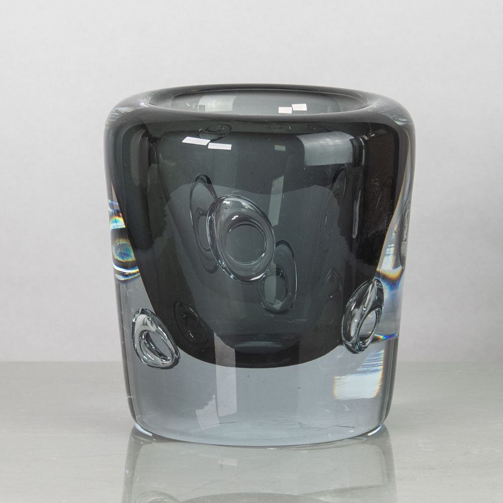 Asta Strömberg for Strömbergshyttan, clear gray glass vase with circular bubbles K2030