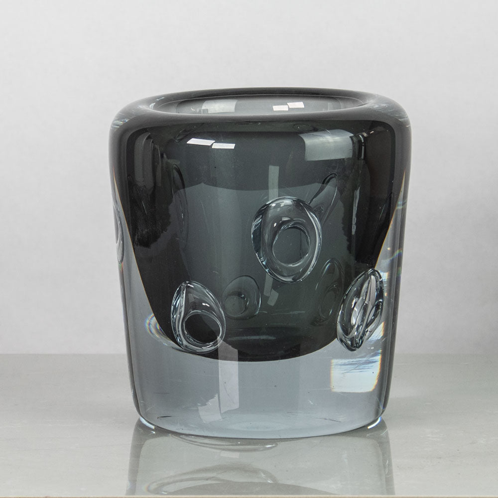 Asta Strömberg for Strömbergshyttan, clear gray glass vase with circular bubbles K2030