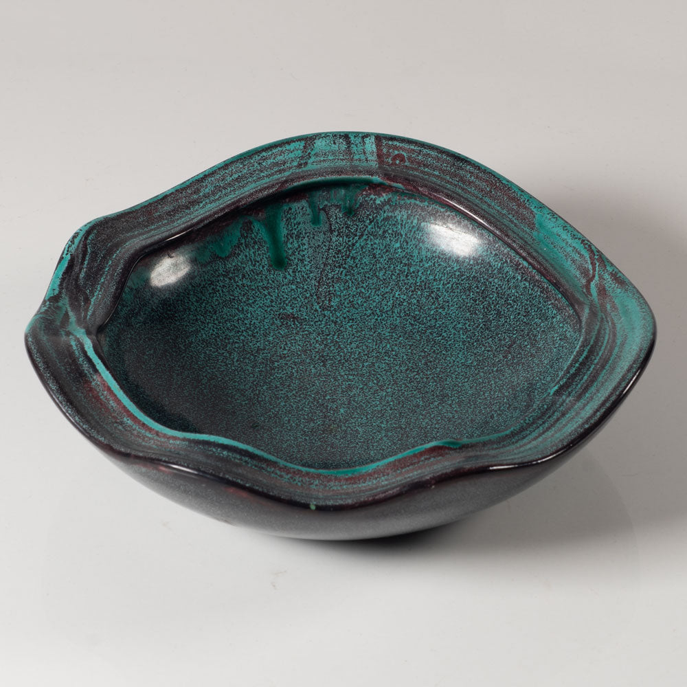 Nils Kähler for Herman A. Kähler Keramik, bowl with black and green glaze L3358