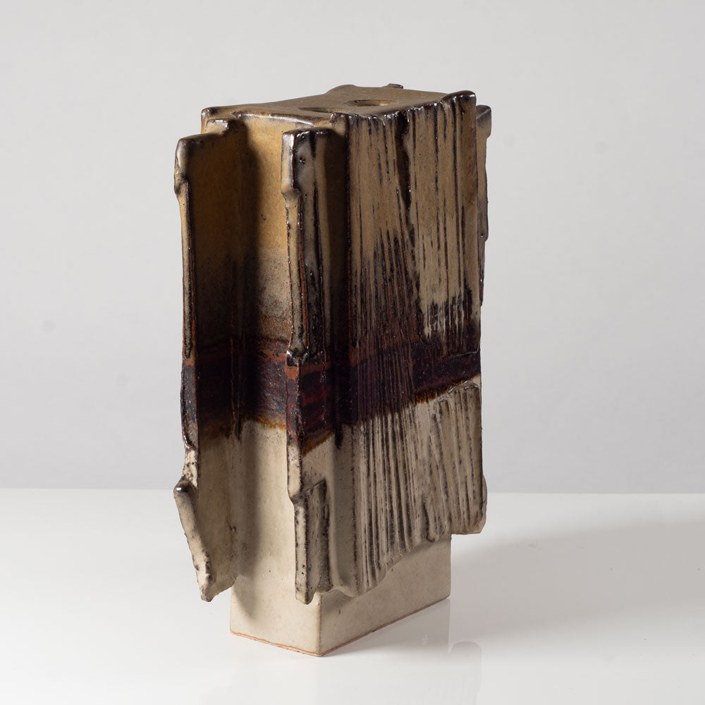 Dieter Crumbiegel, Germany, unique sculptural vessel with brown and cream glaze L3760