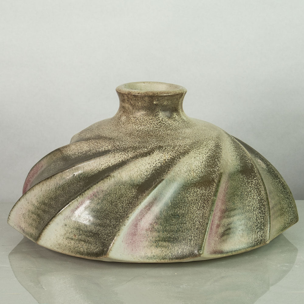 Bodo Röder, Germany, large stoneware sculptural vase with brown and pink glaze K2024