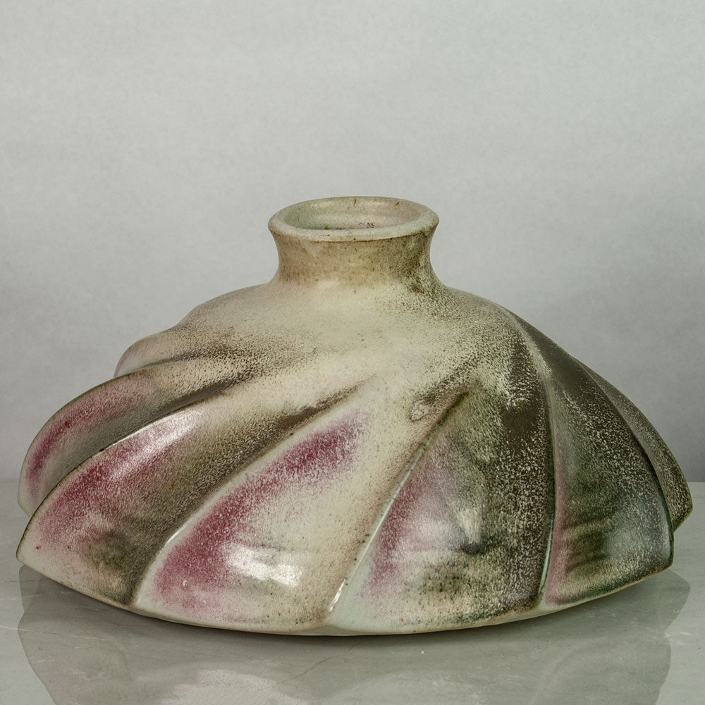Bodo Röder, Germany, large stoneware sculptural vase with brown and pink glaze K2024