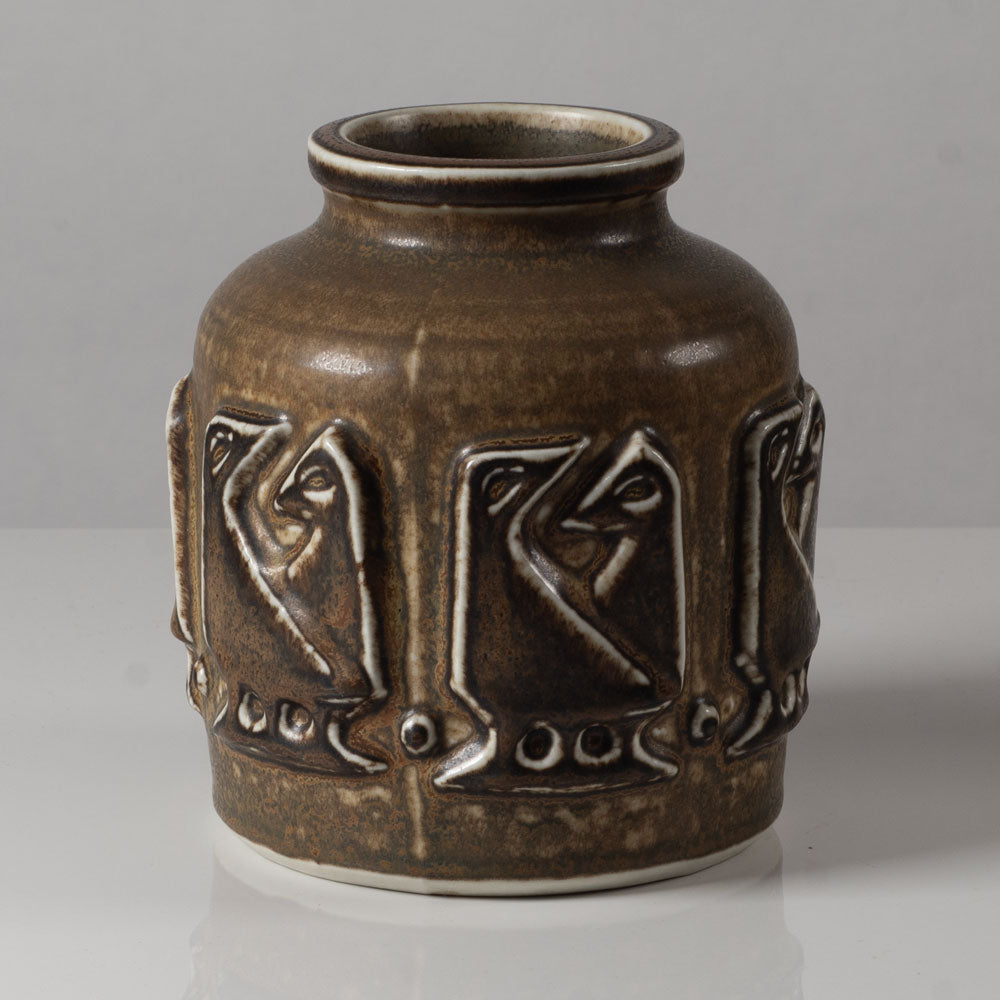 Jørgen Mogensen for Royal Copenhagen, Denmark, stoneware vase with bird motif and Solfatara glaze L3653