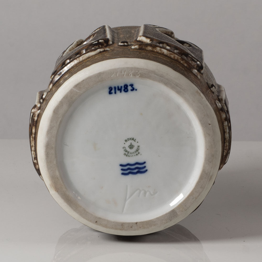 Jørgen Mogensen for Royal Copenhagen, Denmark, stoneware vase with bird motif and Solfatara glaze L3653