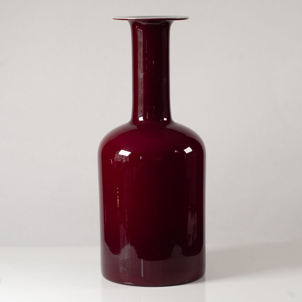 Otto Brauer for Holmegaard, Denmark, very large bottle vase in maroon and white glass L3582