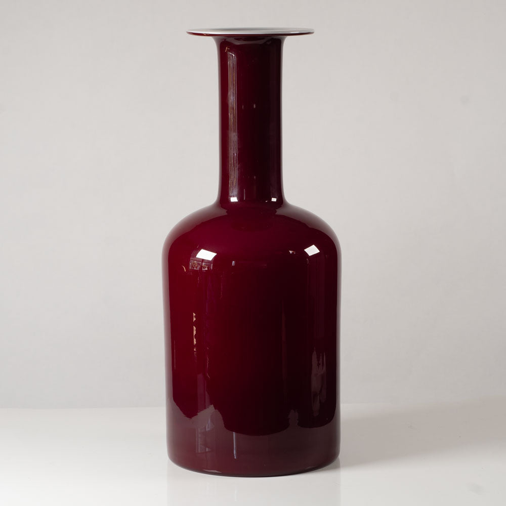 Otto Brauer for Holmegaard, Denmark, very large bottle vase in maroon and white glass L3582