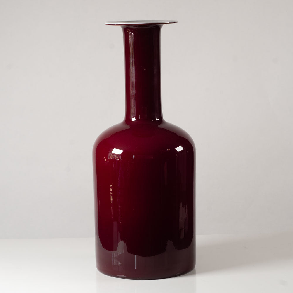 Otto Brauer for Holmegaard, Denmark, very large bottle vase in maroon and white glass L3582