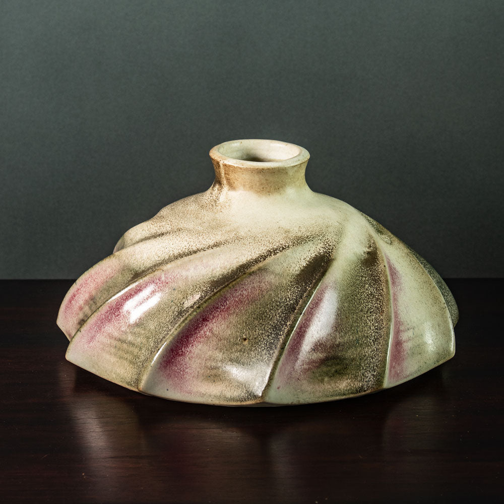 Bodo Röder, Germany, large stoneware sculptural vase with brown and pink glaze K2024