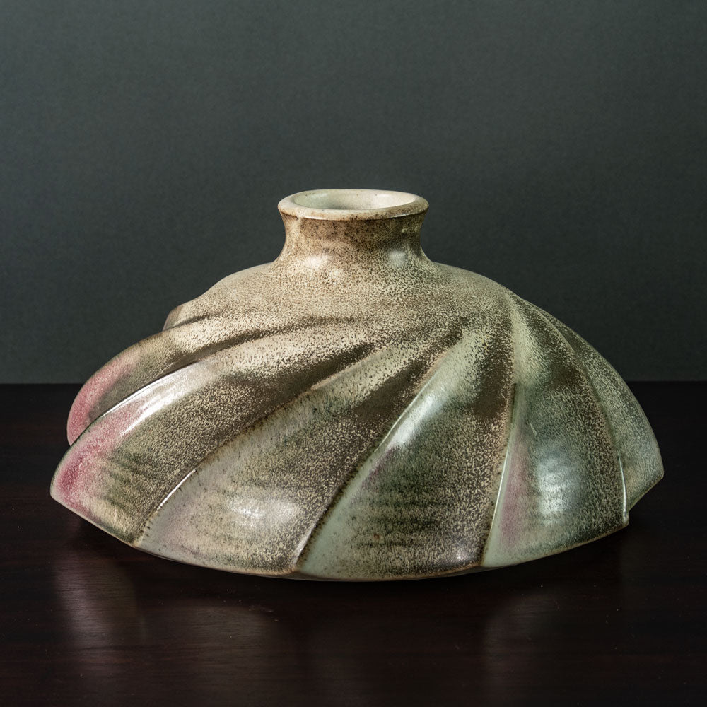 Bodo Röder, Germany, large stoneware sculptural vase with brown and pink glaze K2024