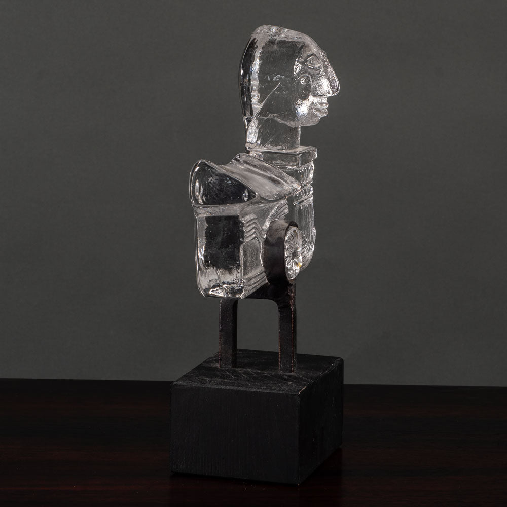 Bertil Vallien for Boda-Smide, Sweden, glass figure on iron and wooden stand L3840