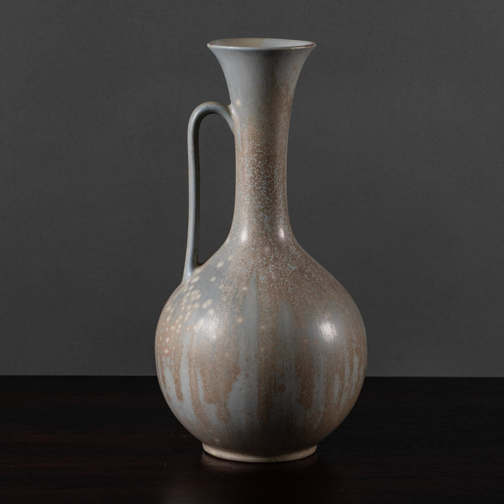 Gunnar Nylund for Rörstrand, Sweden, large stoneware handled vase with gray crystalline glaze K2462