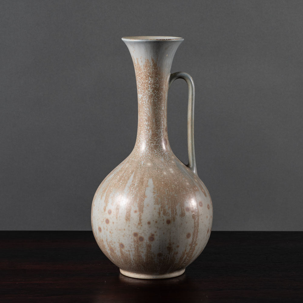 Gunnar Nylund for Rörstrand, Sweden, large stoneware handled vase with gray crystalline glaze K2462