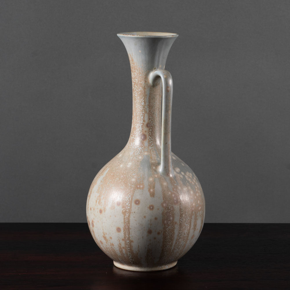 Gunnar Nylund for Rörstrand, Sweden, large stoneware handled vase with gray crystalline glaze K2462