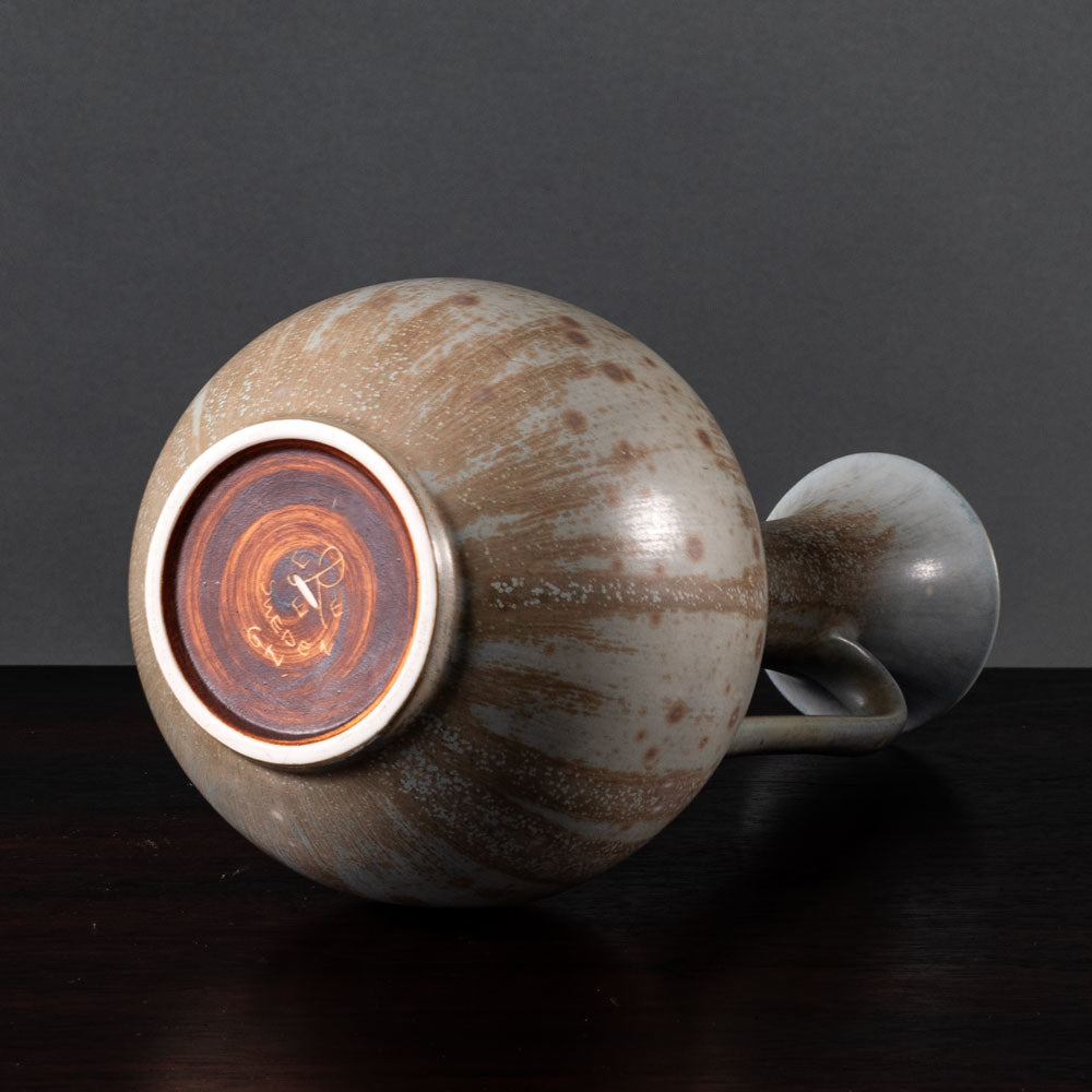 Gunnar Nylund for Rörstrand, Sweden, large stoneware handled vase with gray crystalline glaze K2462
