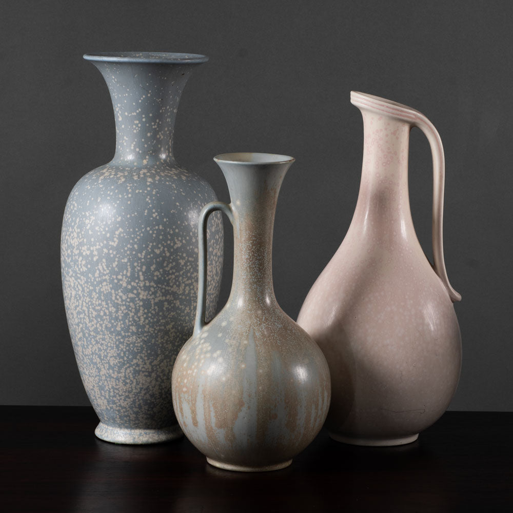 Three vases with gray and white glazes by Gunnar Nylund for Rörstrand, Sweden