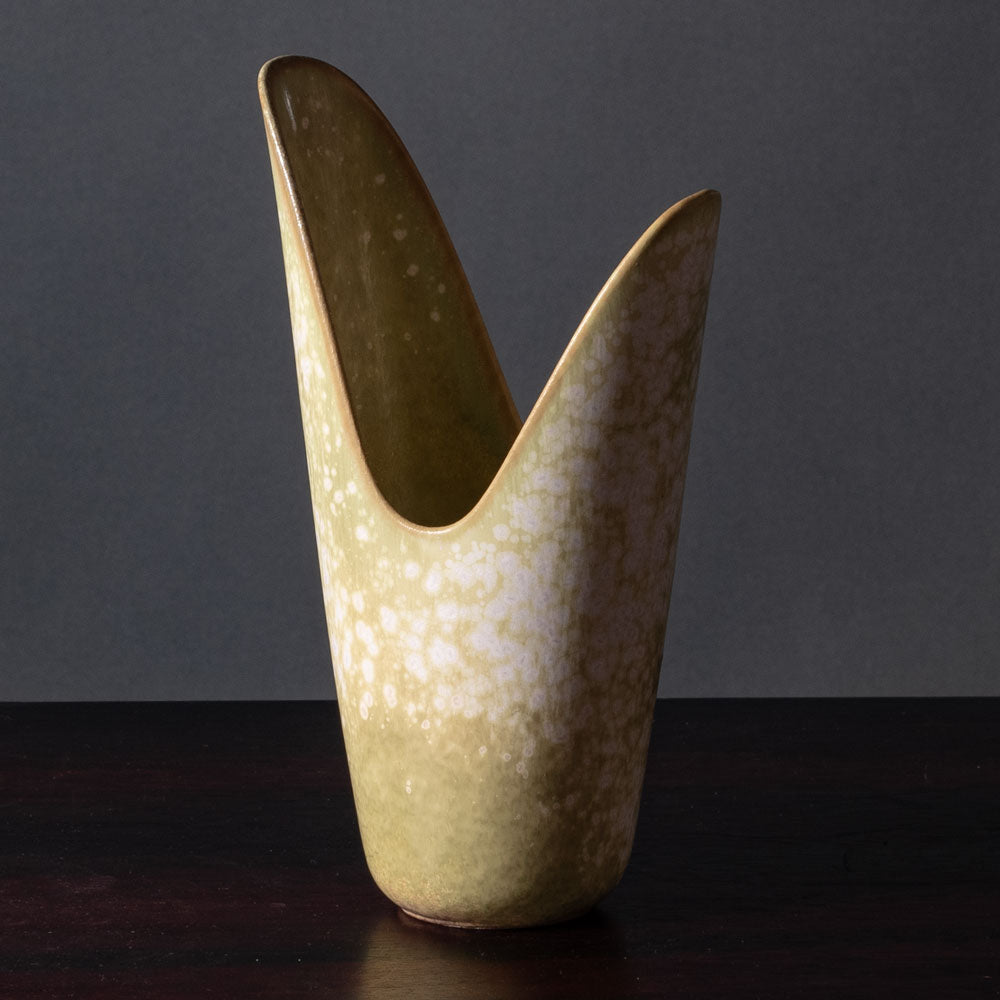Gunnar Nylund for Rörstrand, Sweden, asymmetrical vase with yellow glaze J1374