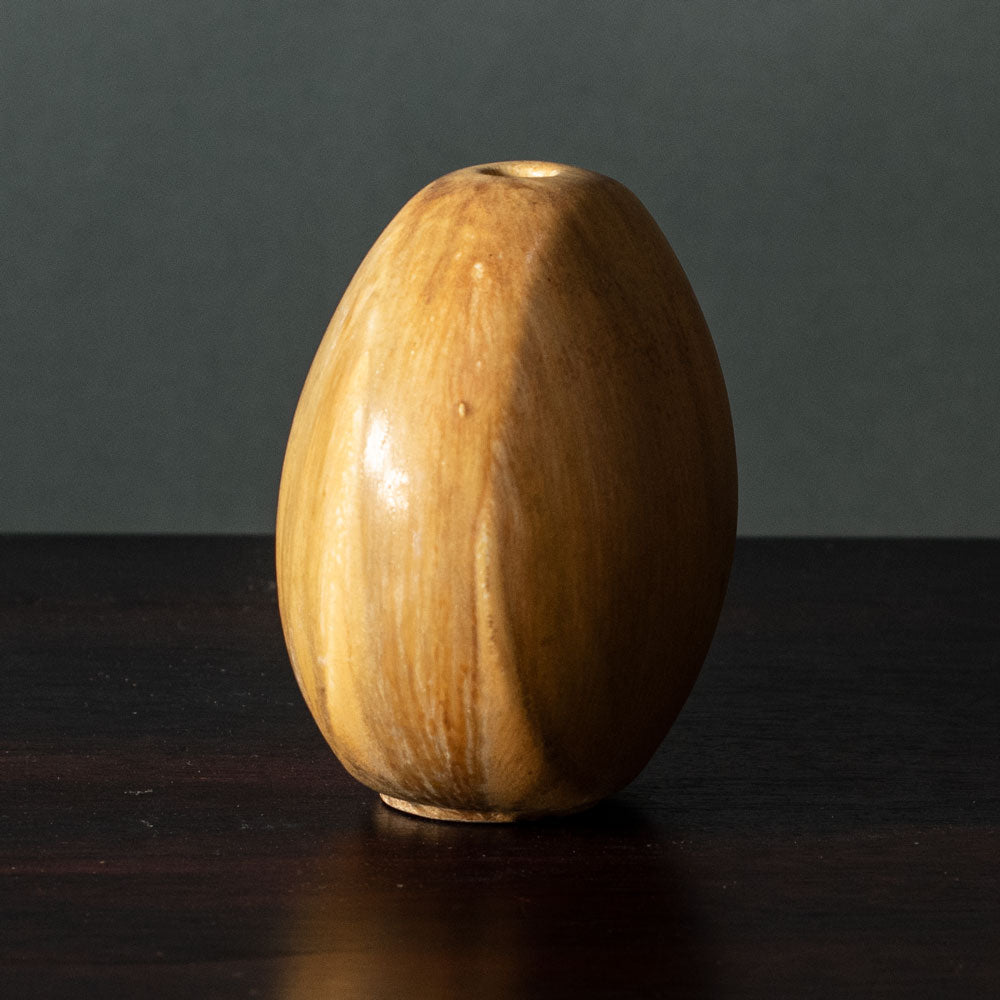 Gotlind Weigel, Germany, flattened round vase with matte crystalline glaze H1541