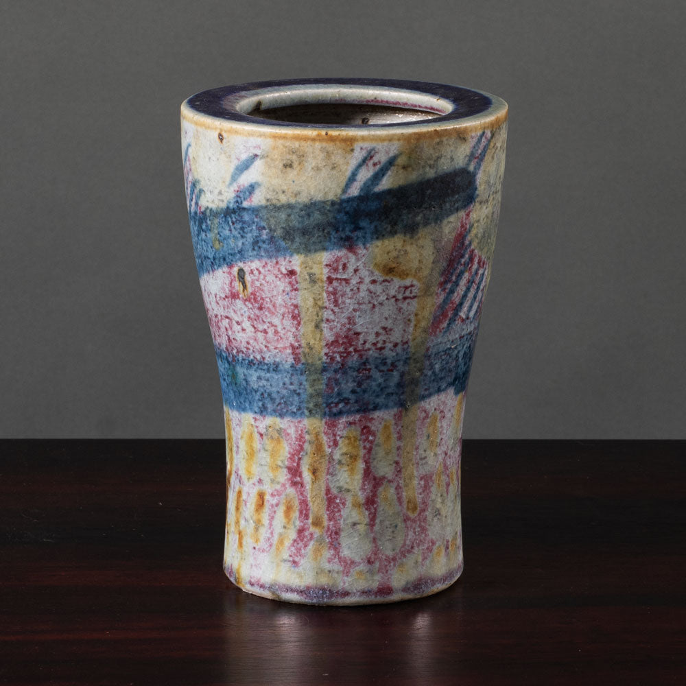 Lisa Larson for Gustavsberg, Sweden, unique stoneware vase with blue, purple and gray glaze L3664
