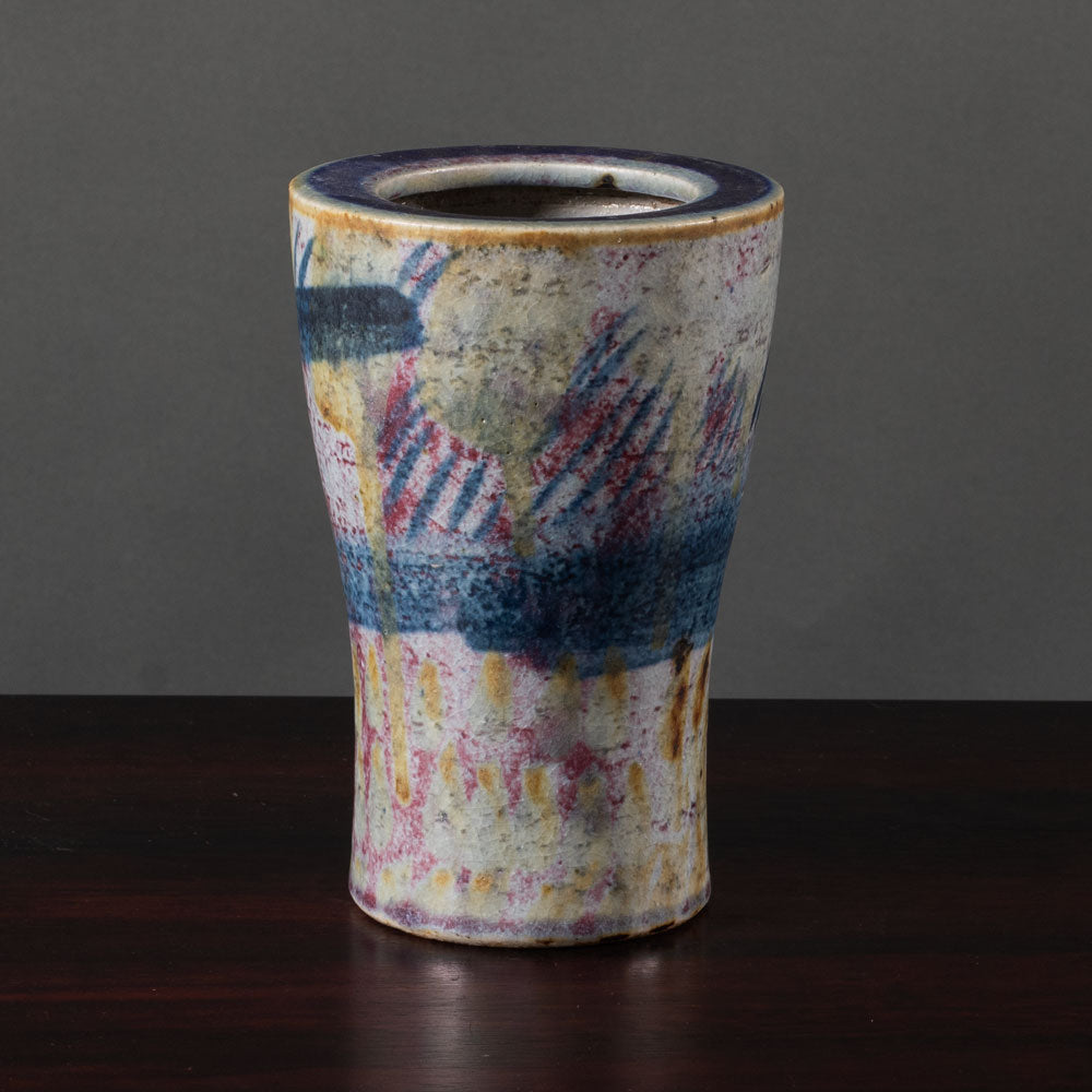 Lisa Larson for Gustavsberg, Sweden, unique stoneware vase with blue, purple and gray glaze L3664