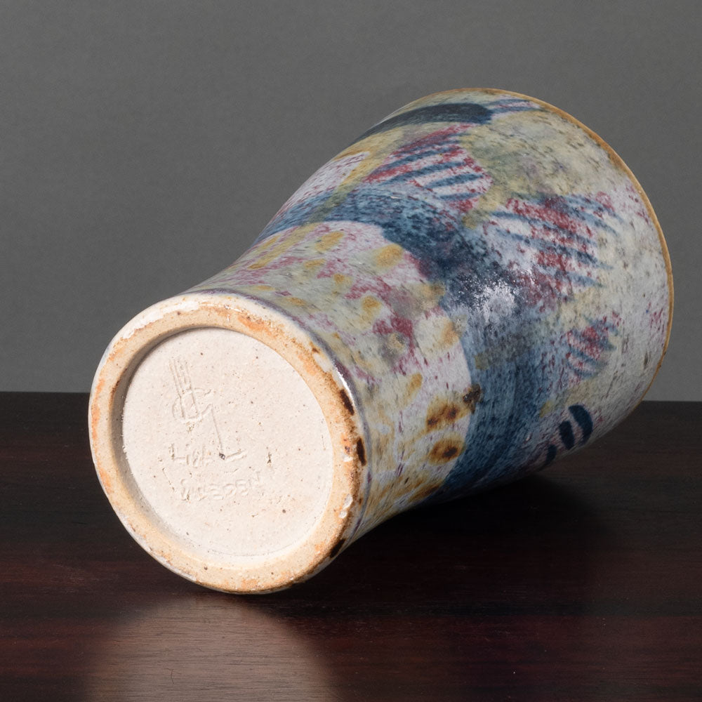 Lisa Larson for Gustavsberg, Sweden, unique stoneware vase with blue, purple and gray glaze L3664