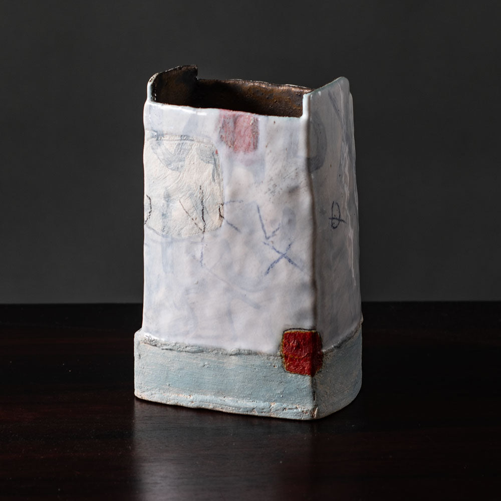 Craig Underhill, UK stoneware rectangular vase with multichromatic glaze K2155