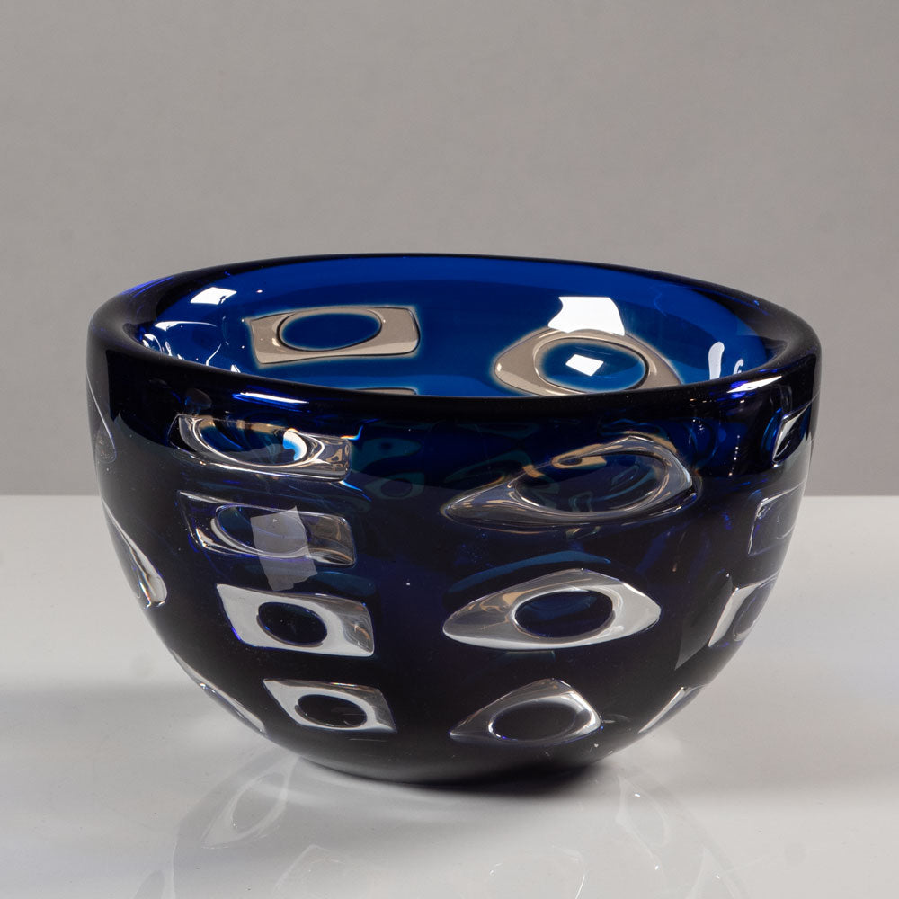 Ingeborg Lundin for Orrefors, Sweden, Ariel bowl in blue and amber glass L3789
