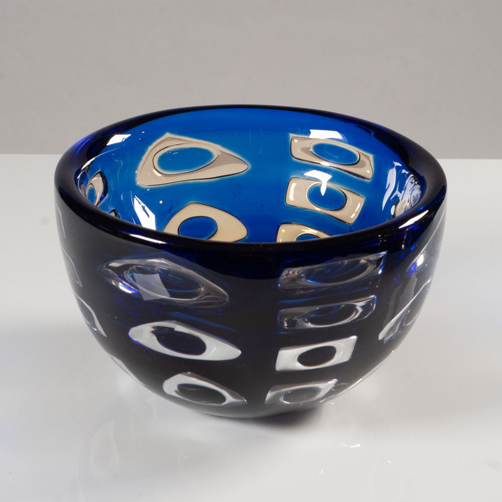 Ingeborg Lundin for Orrefors, Sweden, Ariel bowl in blue and amber glass L3789