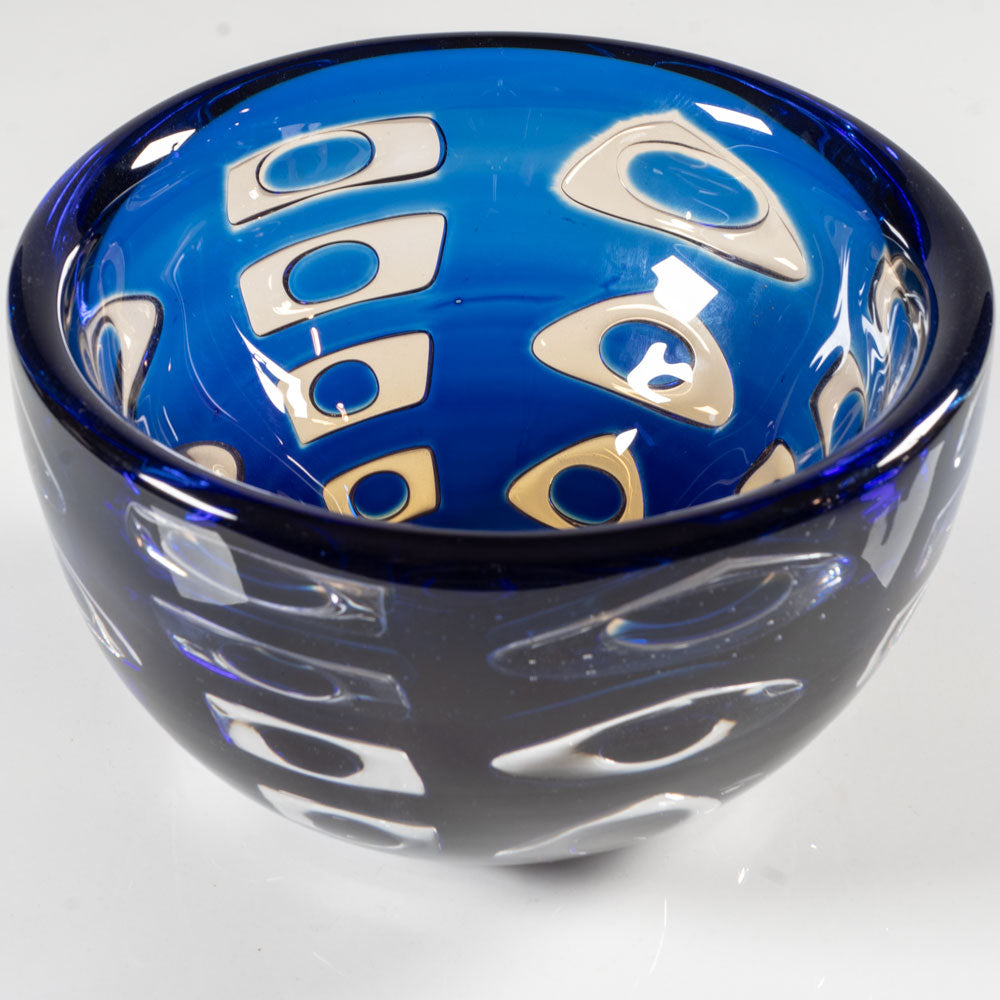 Ingeborg Lundin for Orrefors, Sweden, Ariel bowl in blue and amber glass L3789