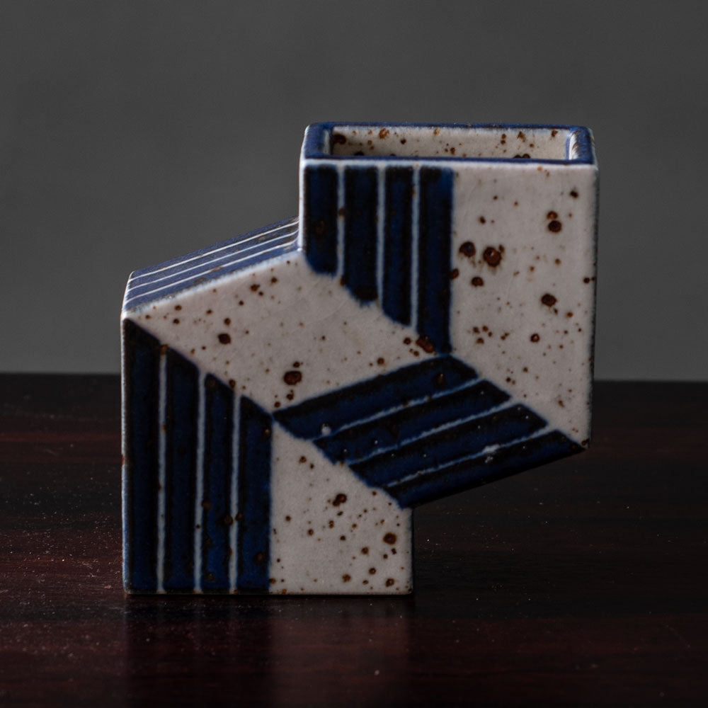 Karl Scheid, Germany, unique stoneware sculptural vessel with blue and off-white glaze K2317