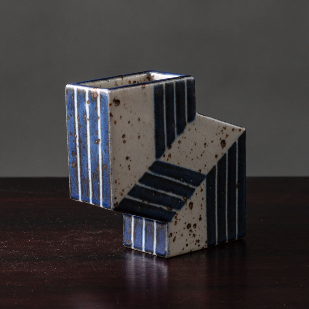 Karl Scheid, Germany, unique stoneware sculptural vessel with blue and off-white glaze K2317