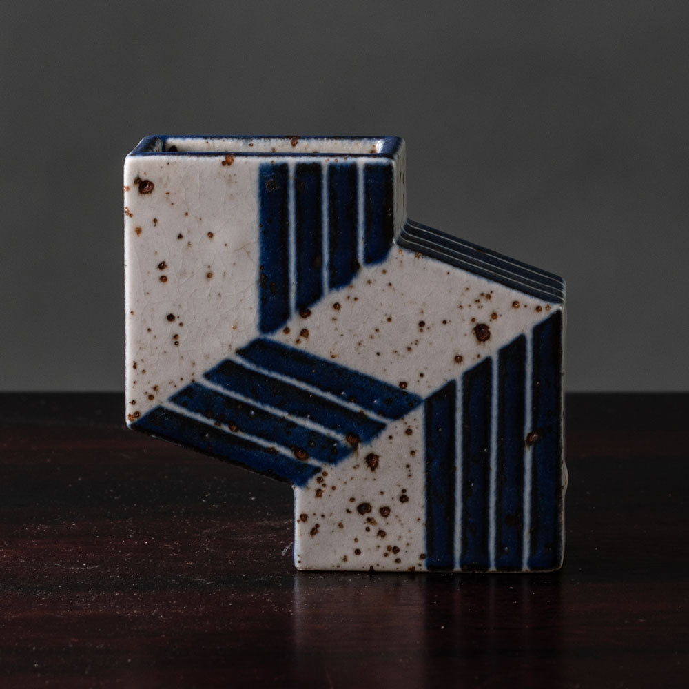 Karl Scheid, Germany, unique stoneware sculptural vessel with blue and off-white glaze K2317