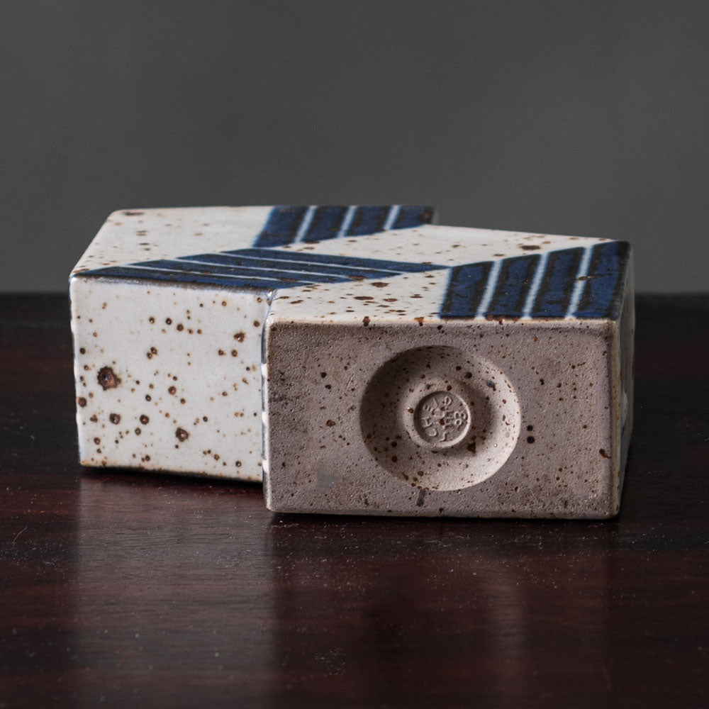 Karl Scheid, Germany, unique stoneware sculptural vessel with blue and off-white glaze K2317