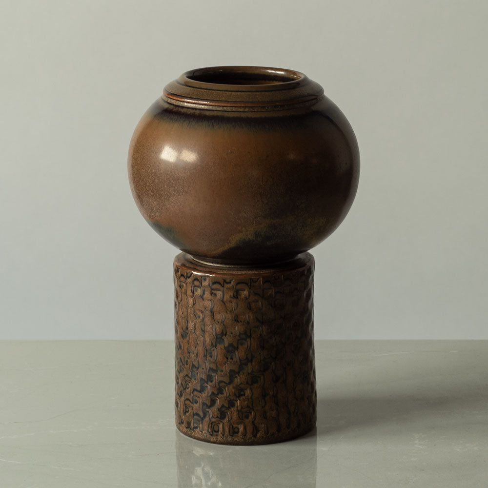 Stig Lindberg  for Gustavsberg, unique stoneware vase with brown matte and black glaze K2036