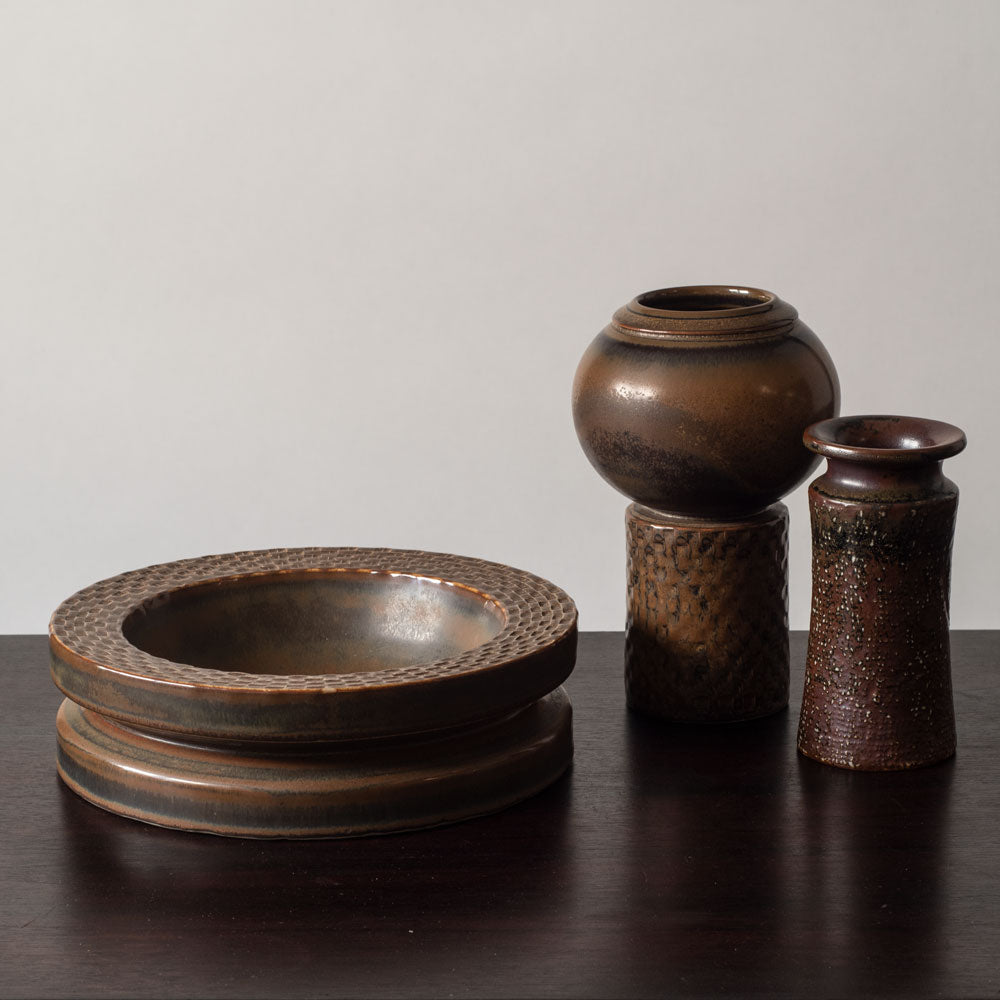 Stig Lindberg for Gustavsberg, unique stoneware vase with brown matte and black glaze J1229