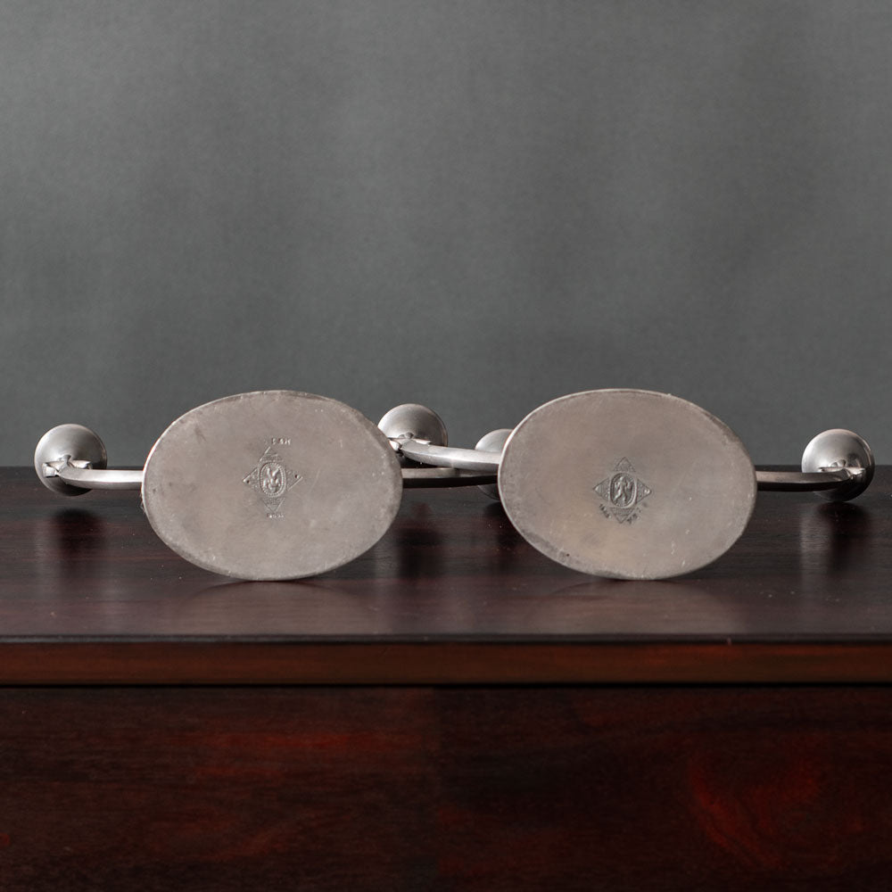 Just Andersen, Denmark, pair of pewter candelabras J1421