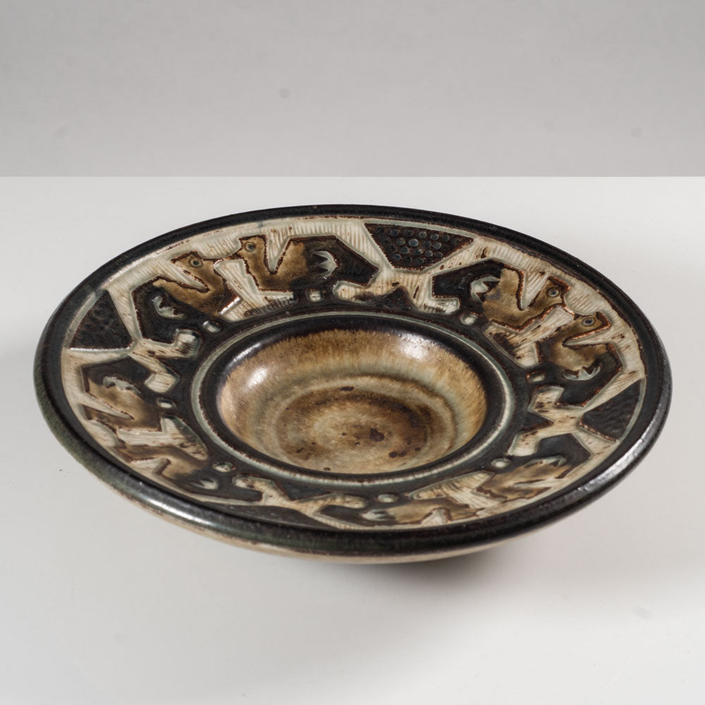 Jørgen Mogensen for Royal Copenhagen, stoneware dish with bird motif L3841