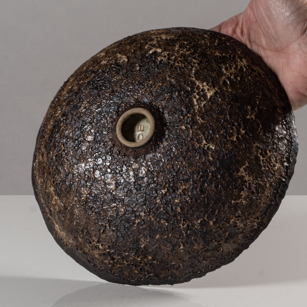 Deirdre Burnett, own studio, UK, unique stoneware bowl with brown, cream and blue volcanic glaze K2172