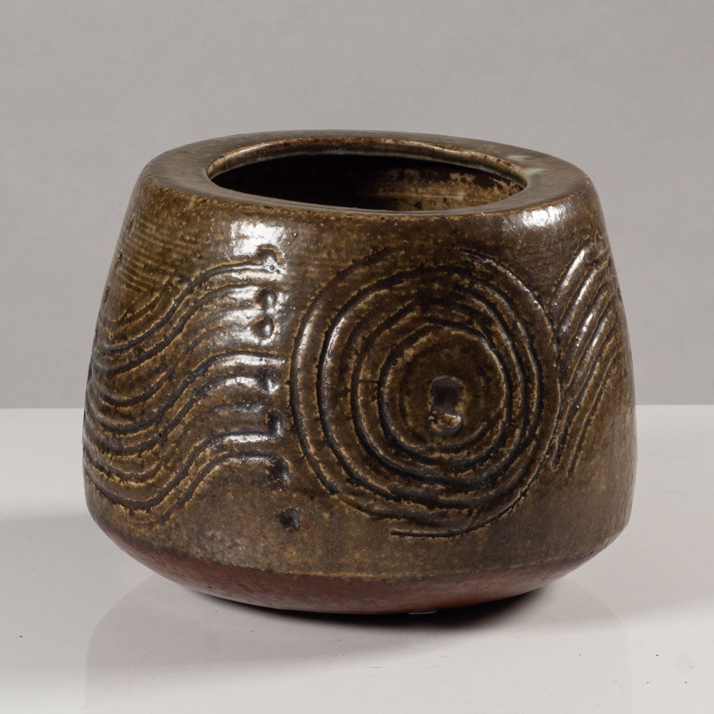Lisa Larson for Gustavsberg, Sweden, unique stoneware vase with brown glaze L3663