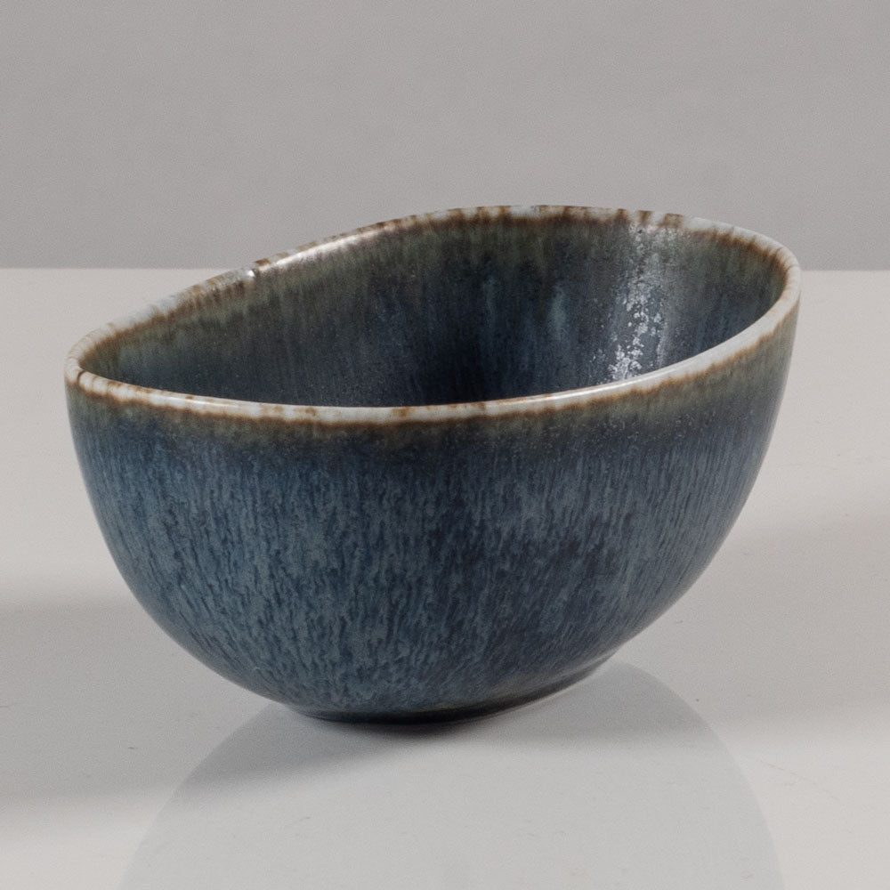Carl Harry Stålhane for Rörstrand, Sweden, stoneware bowl with mottled blue glaze L3850