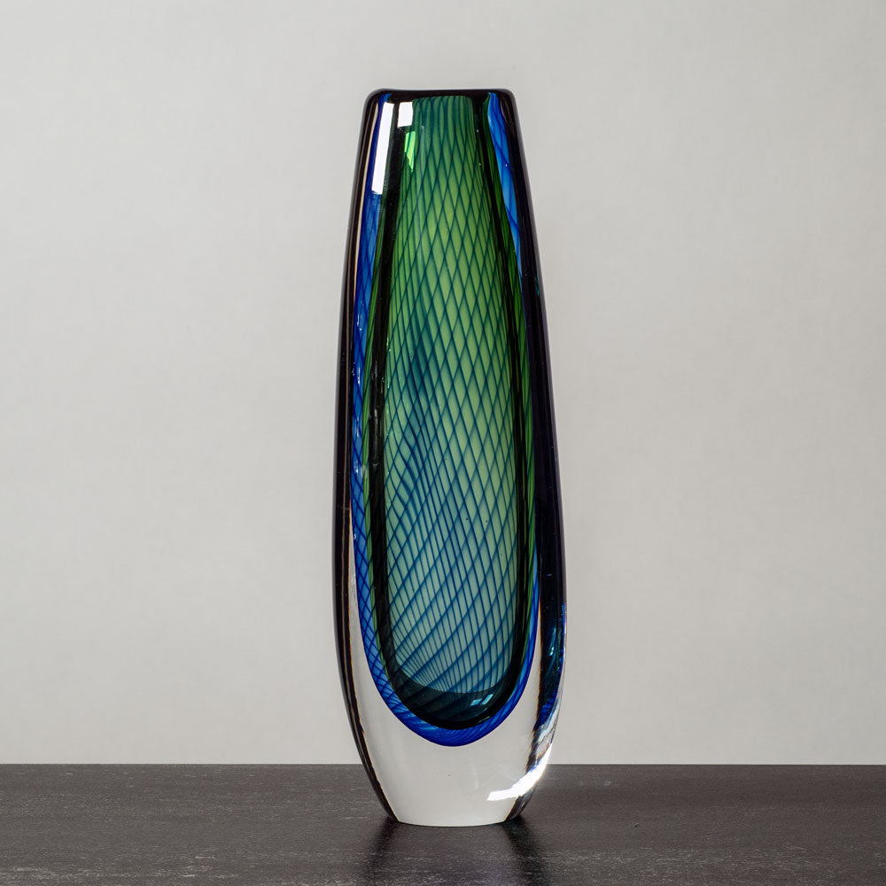 Vicke Lindstrand for Kosta Glass vase with blue and green swirl pattern K2048