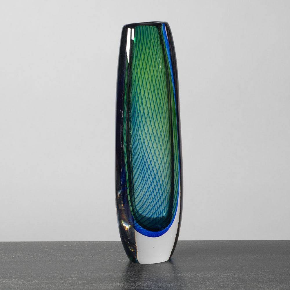Vicke Lindstrand for Kosta Glass vase with blue and green swirl pattern K2048