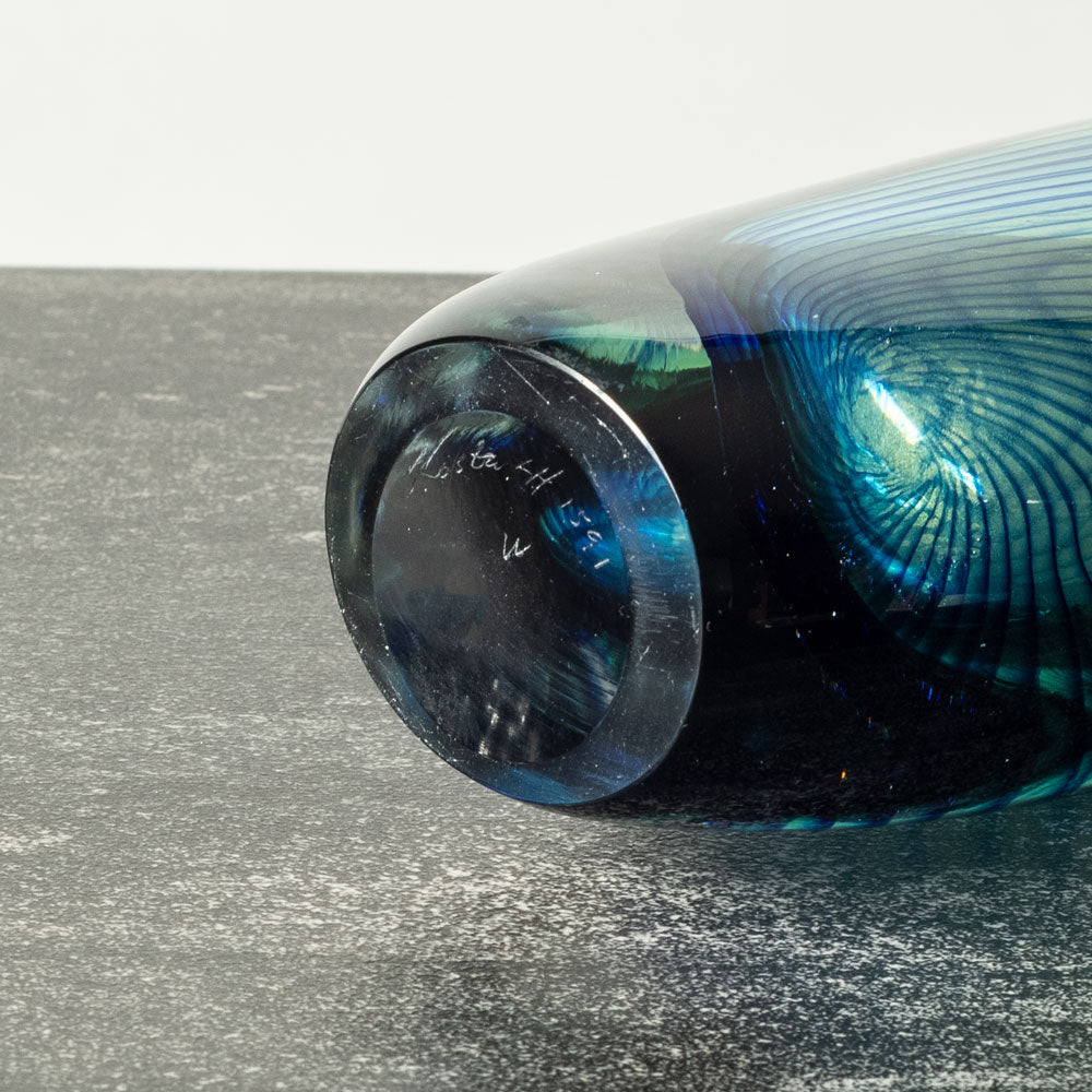 Vicke Lindstrand for Kosta Glass vase with blue and green swirl pattern K2048