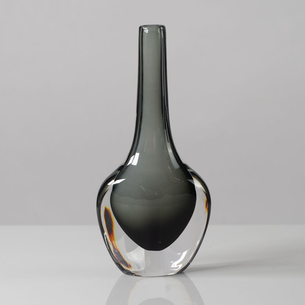 Nils Landberg for Orrefors, Sweden, dark gray glass "Sommerso" vase H1610