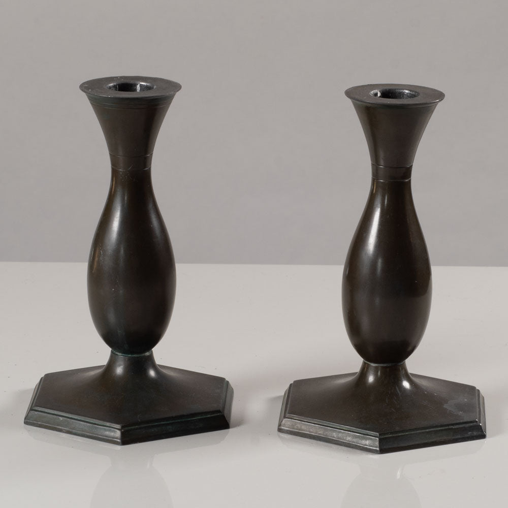 Just Andersen, Denmark, pair of Disko metal candleholders L3587