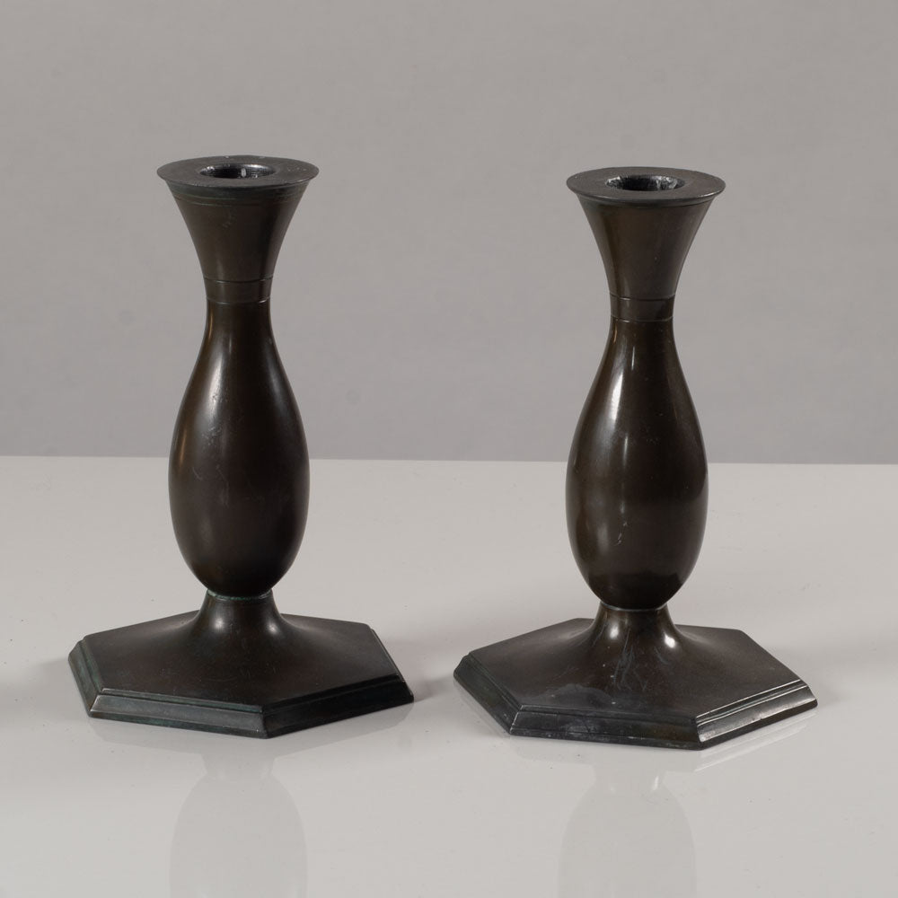 Just Andersen, Denmark, pair of Disko metal candleholders L3587