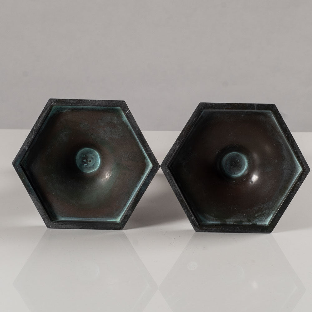 Just Andersen, Denmark, pair of Disko metal candleholders L3587