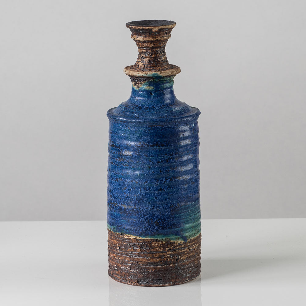 Annikki Hovisaari for Arabia, Finland, unique stoneware bottle vase with blue and brown  glaze K2372