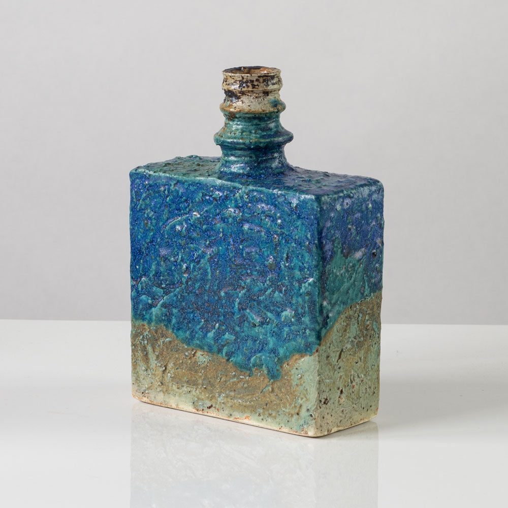 Annikki Hovisaari for Arabia, Finland, unique stoneware bottle vase with blue and green glaze K2371