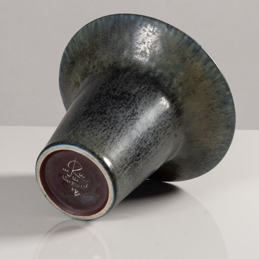 Hertha Bengtson for Rörstrand, Sweden, stoneware vase with blue haresfur glaze and impressed pattern to rim K2119