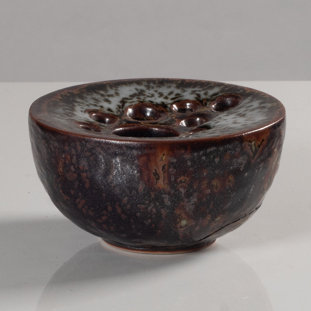 Jørgen Mogensen, Denmark, stoneware flower frog with brown glazes K2153